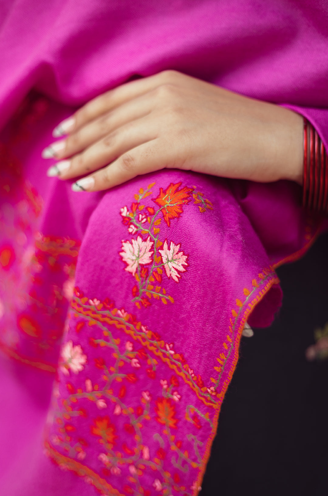 Magenta Stole with Palla work and 3 motifs