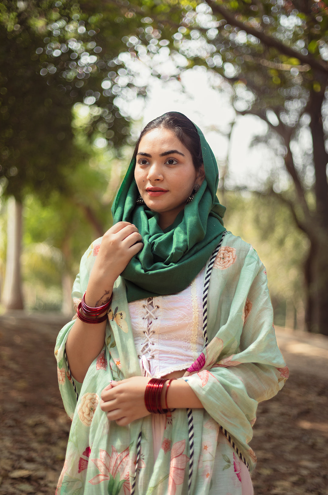 Sage green plain shawl