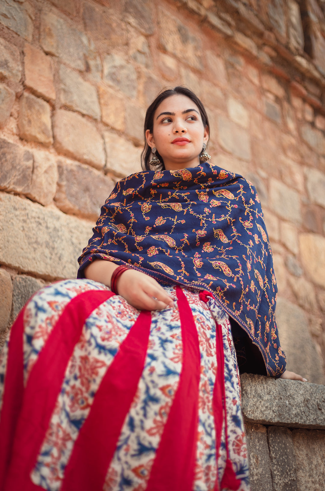 Blue full jaal work stole
