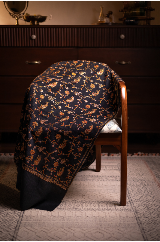 Noorzari Black stole with full jaal work