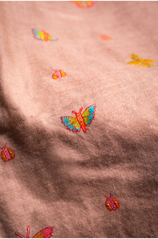 Beige butterfly motifs pure pashmina shawl