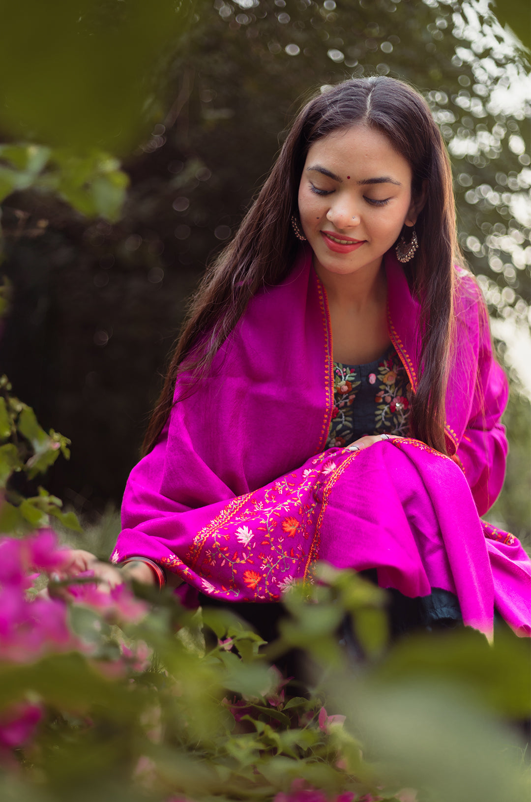 Magenta Stole with Palla work and 3 motifs