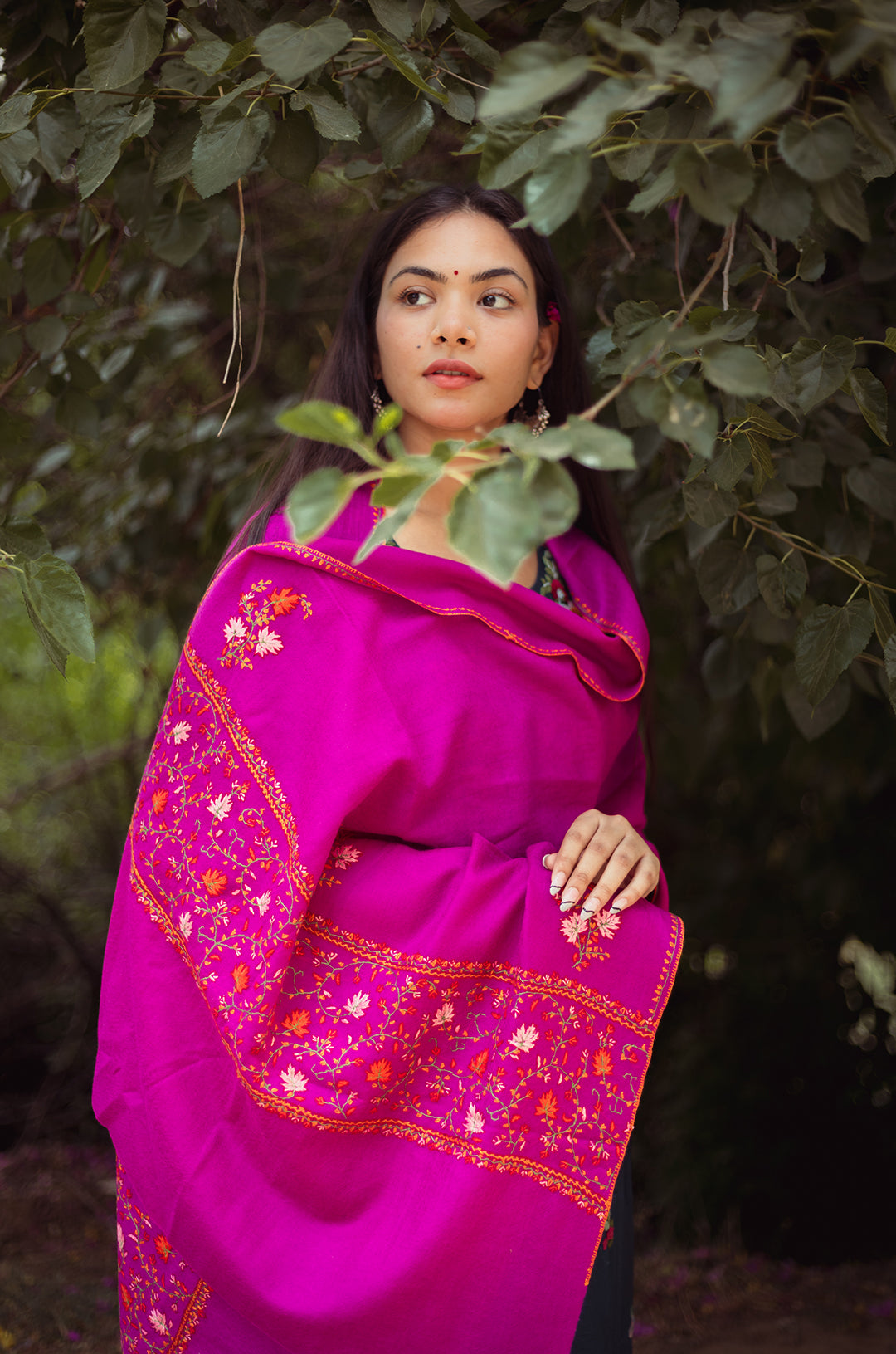 Magenta Stole with Palla work and 3 motifs