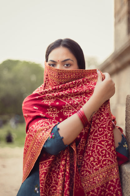 Maroon full work shawl