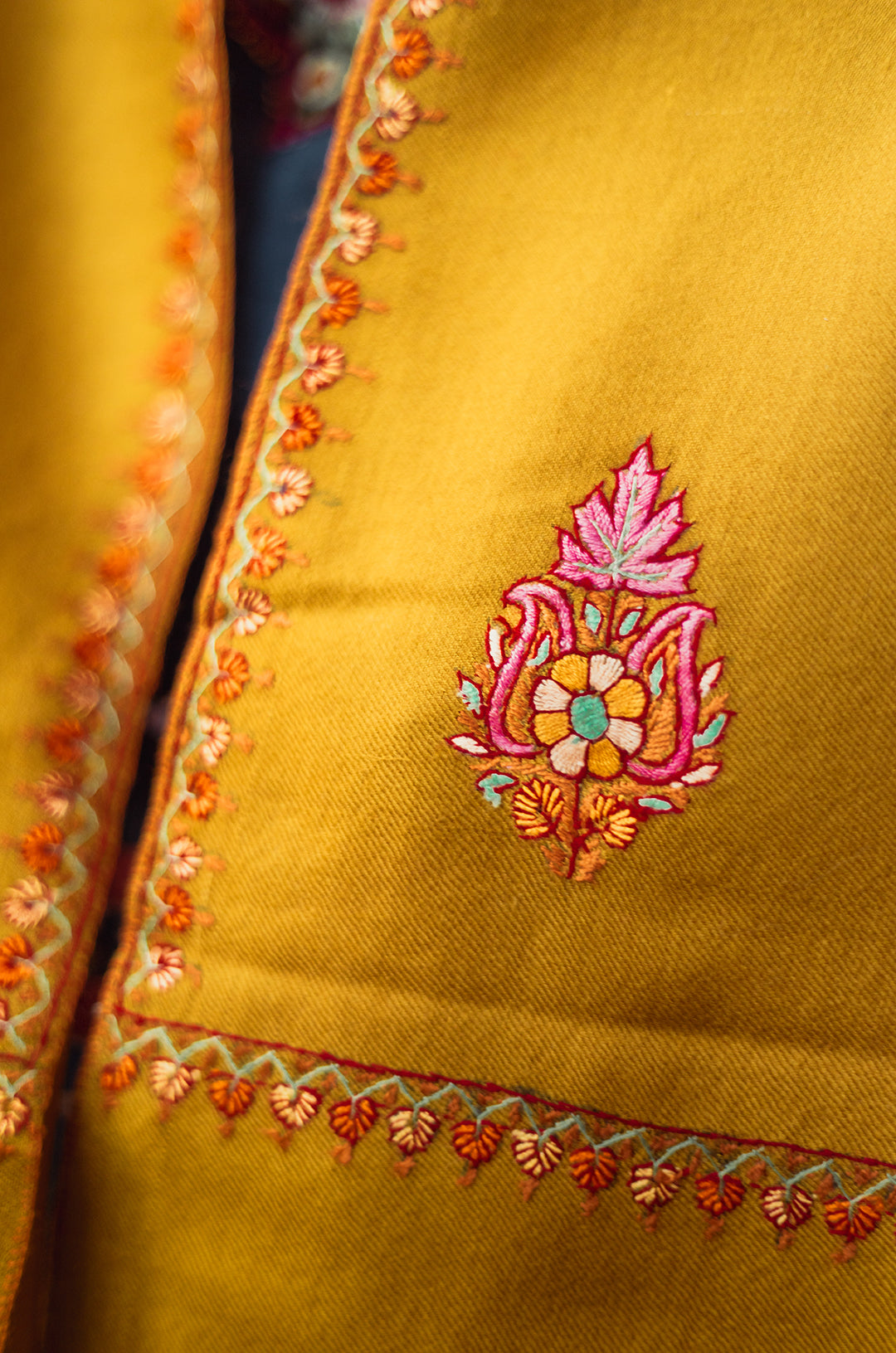 Mustard buti work pure pashmina stole