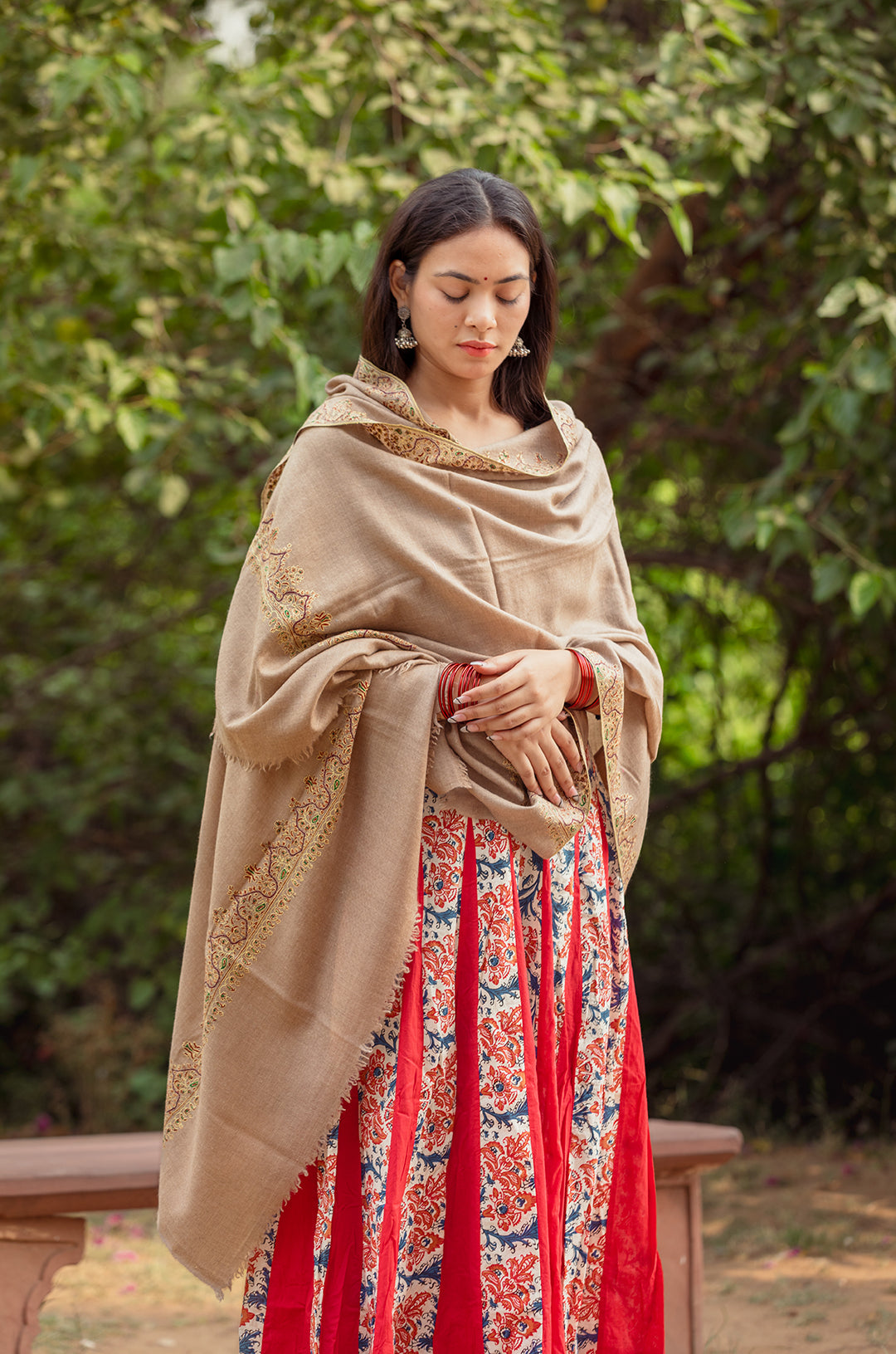 Beige shawl with minimal border