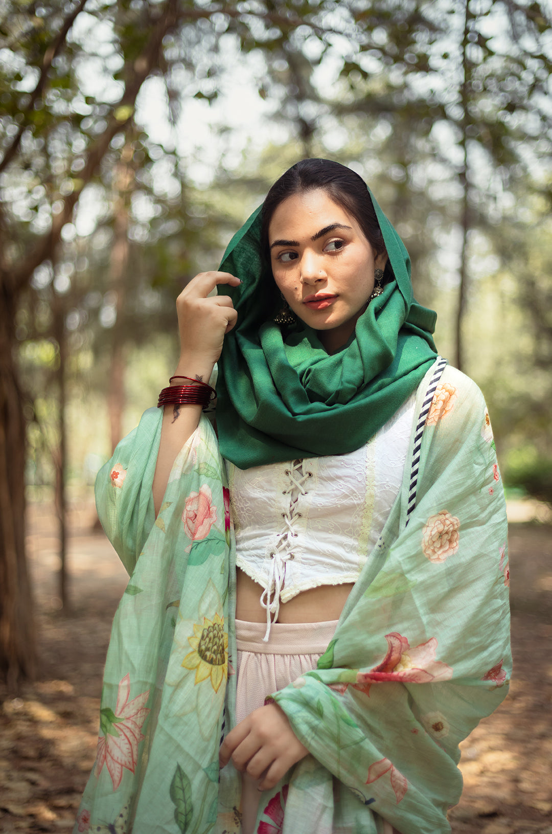 Sage green plain shawl