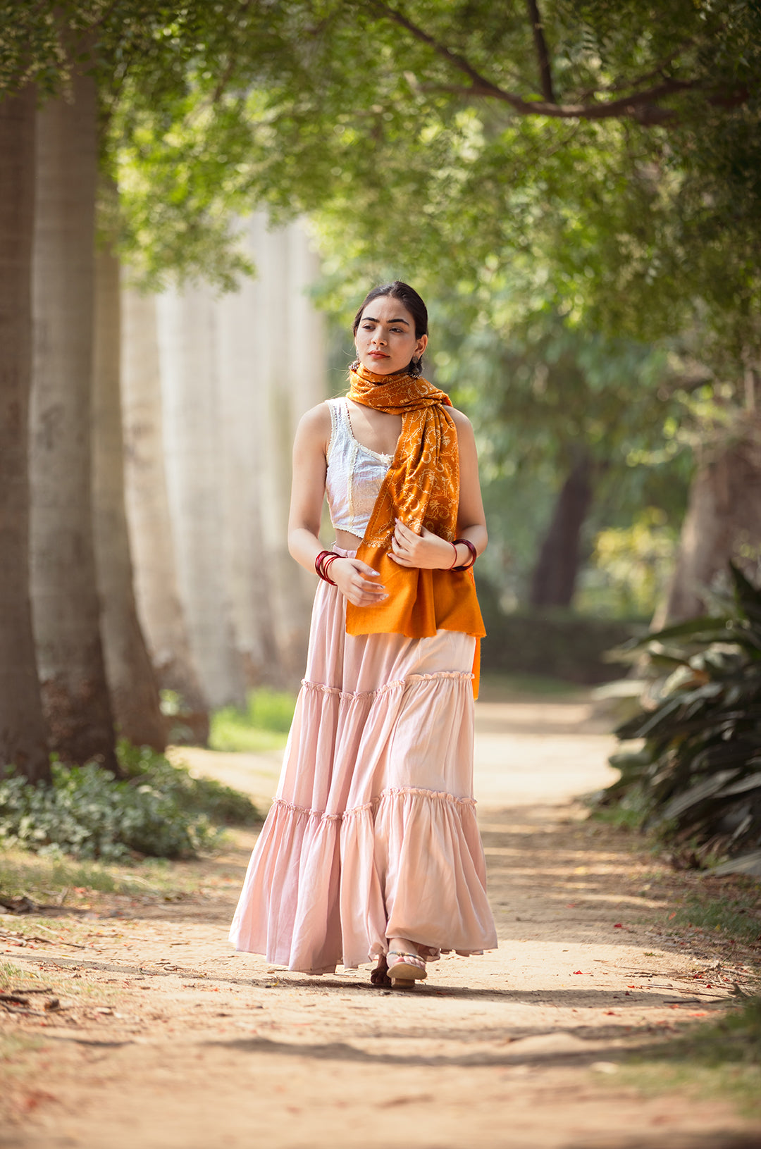 Orange full jaal stole