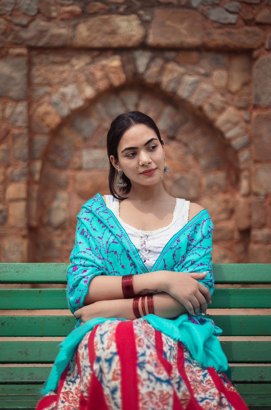 Firozi jaal pink work stole