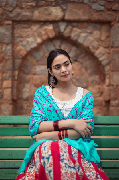 Firozi jaal pink work stole