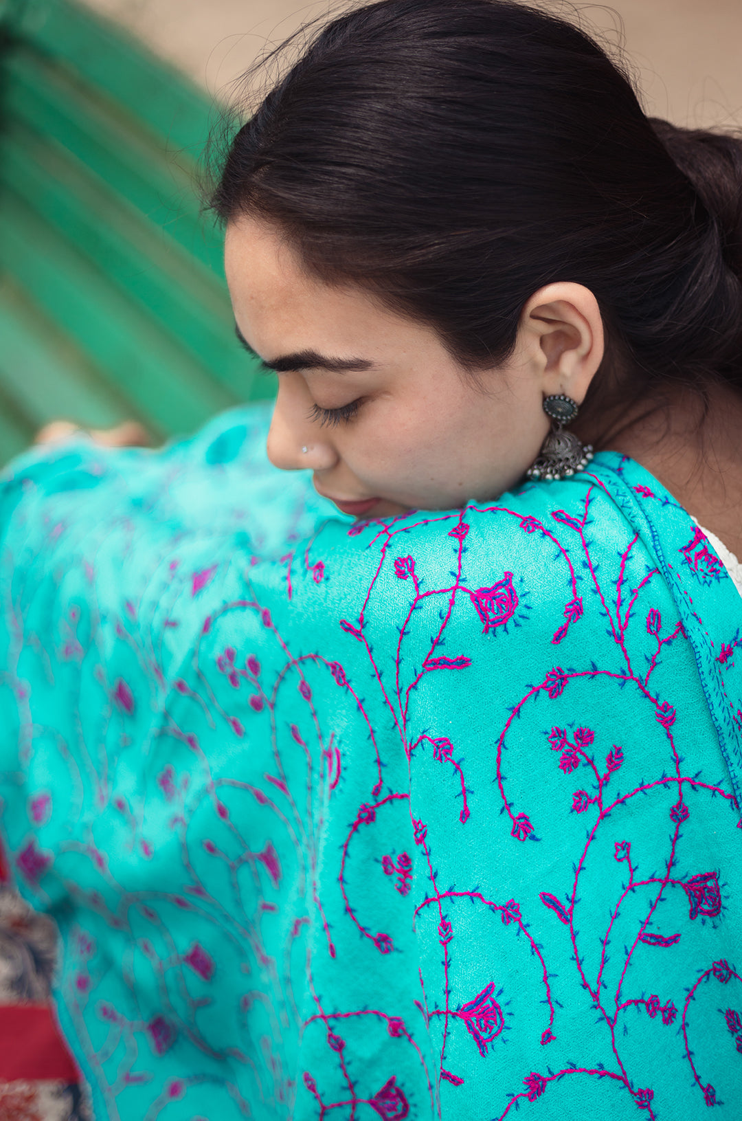 Firozi jaal pink work stole