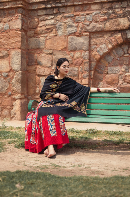 Black Pashmina Stole with Intricate Palla work