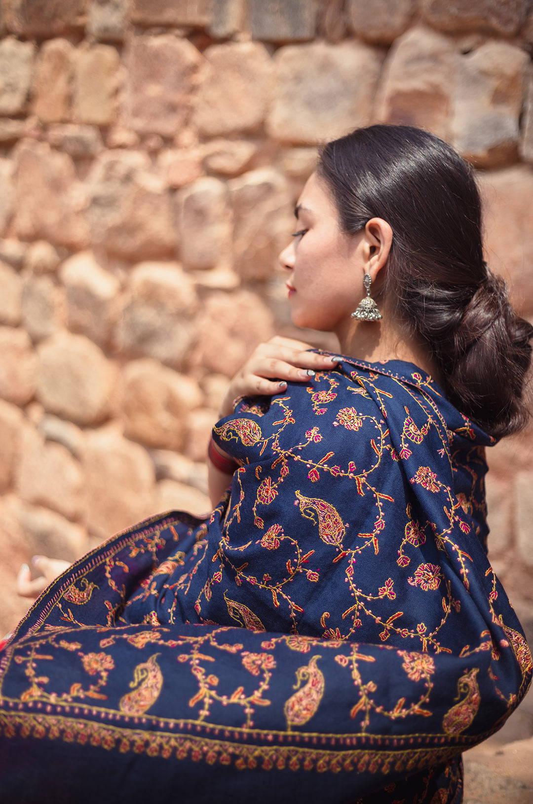 Blue full jaal work stole