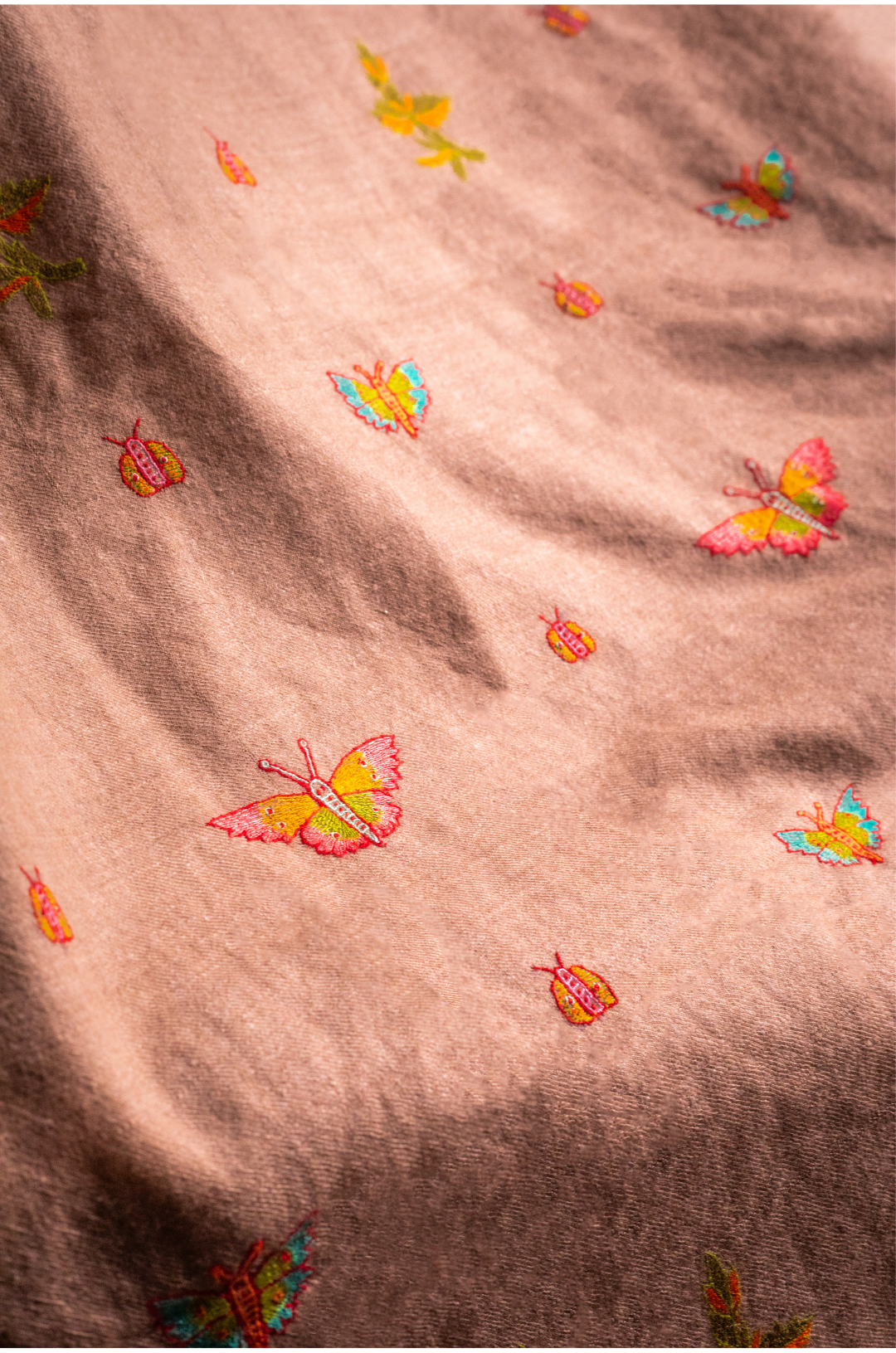Beige butterfly motifs pure pashmina shawl