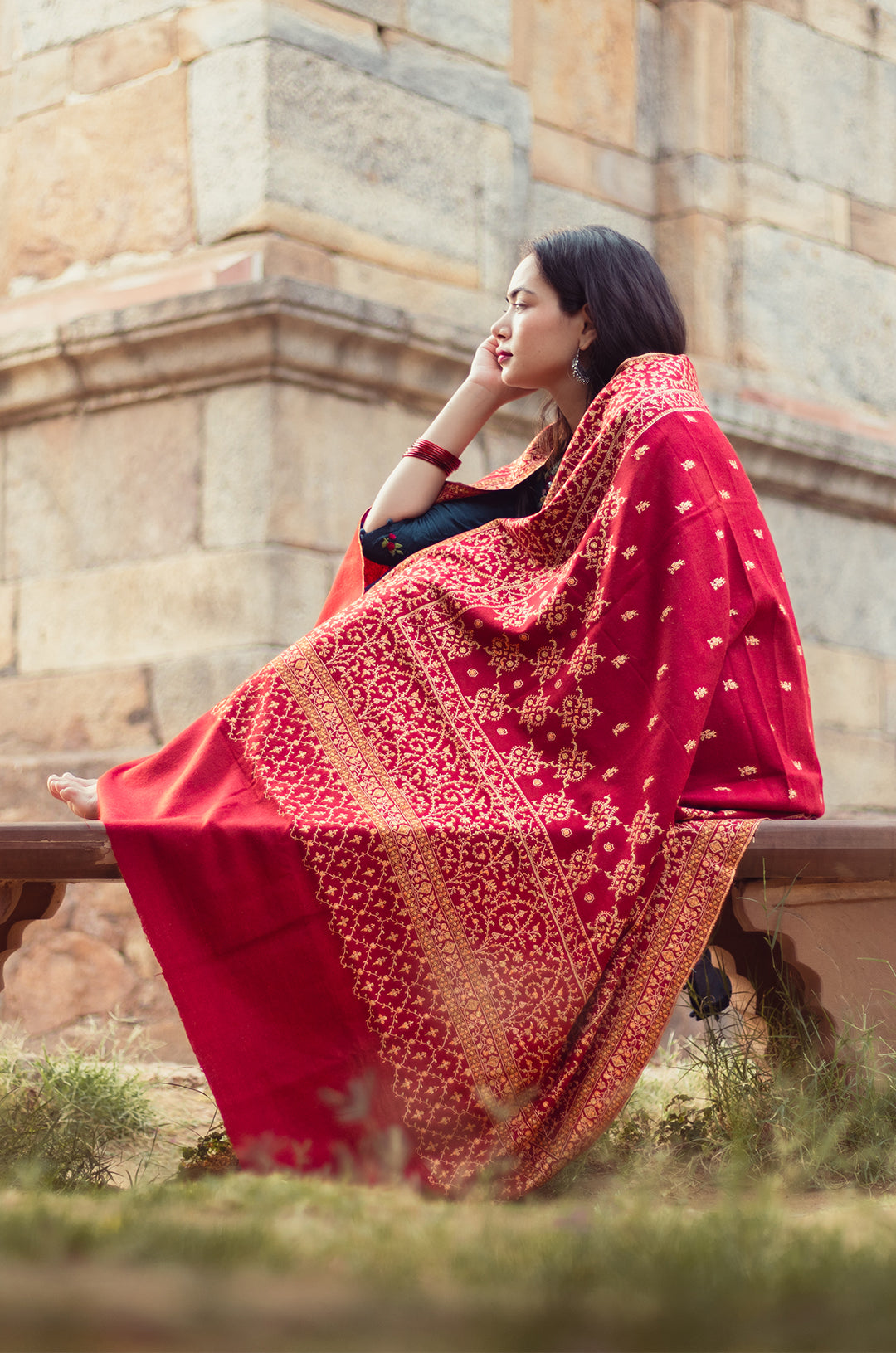 Maroon full work shawl