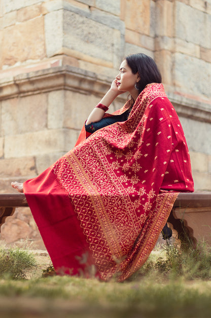 Maroon full work shawl